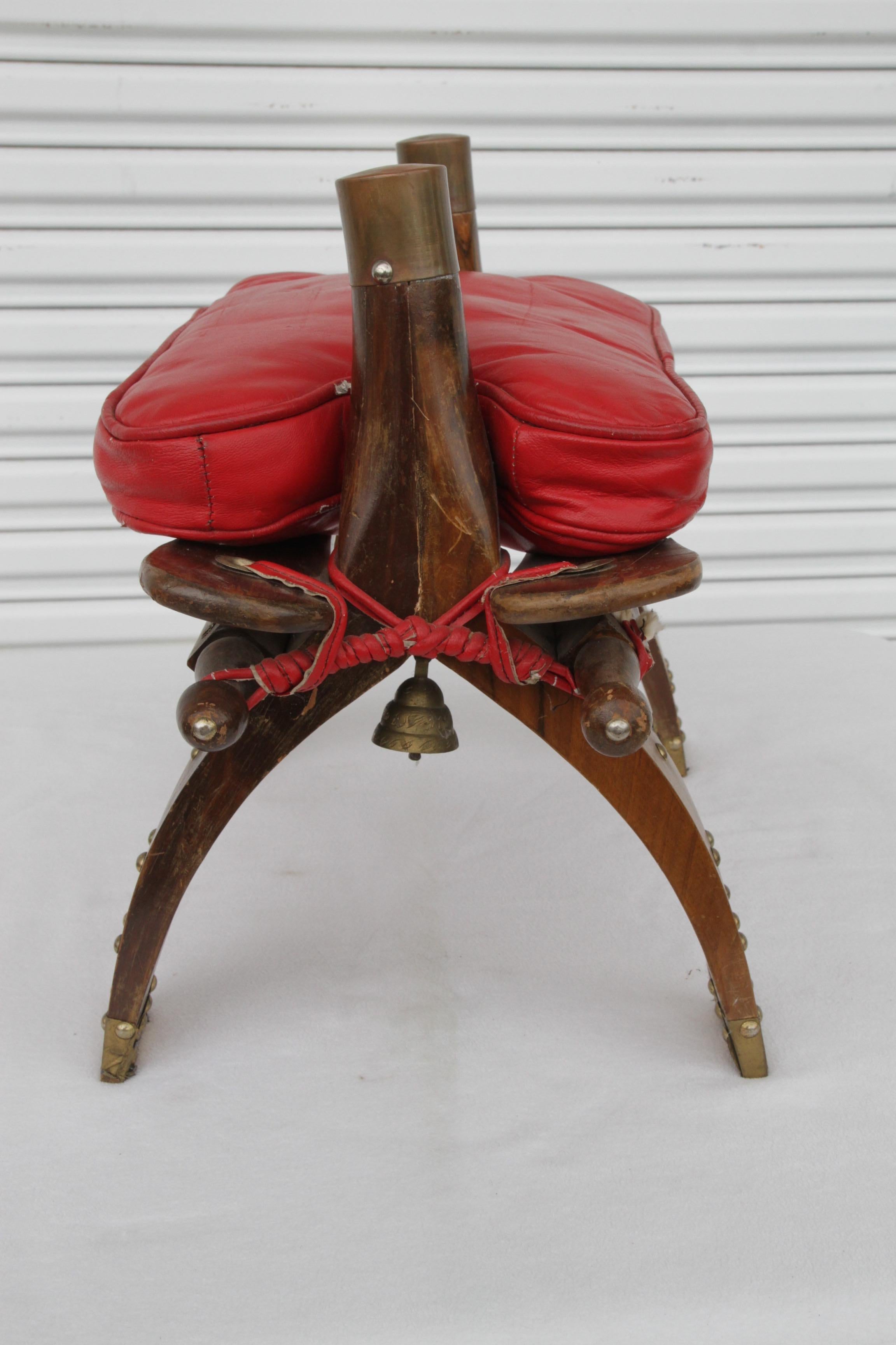Moroccan Leather Camel Saddle Stool In Good Condition For Sale In Pasadena, TX