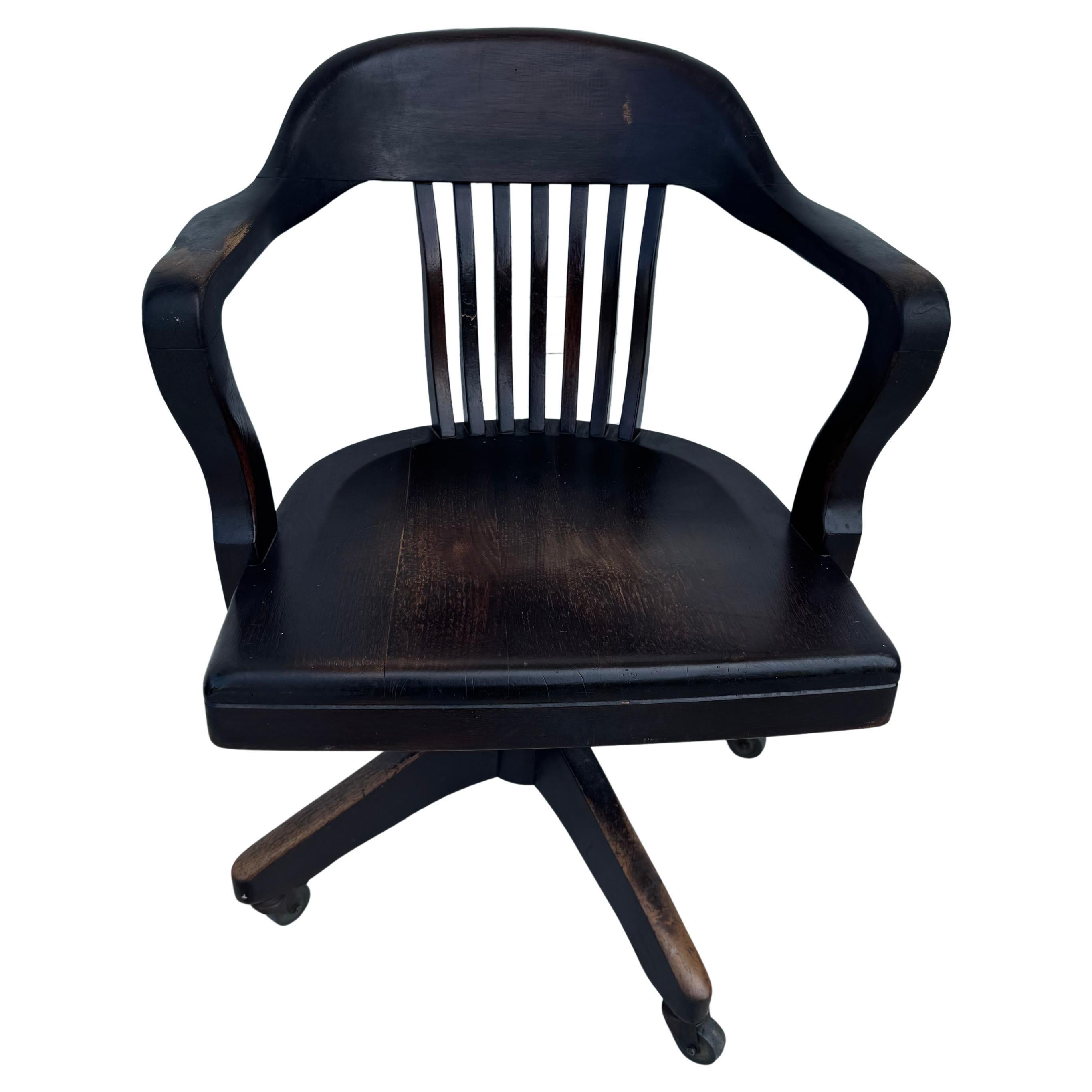 Anfang des 20. Jahrhunderts Antike Eiche Bankers Swivel Desk Chair