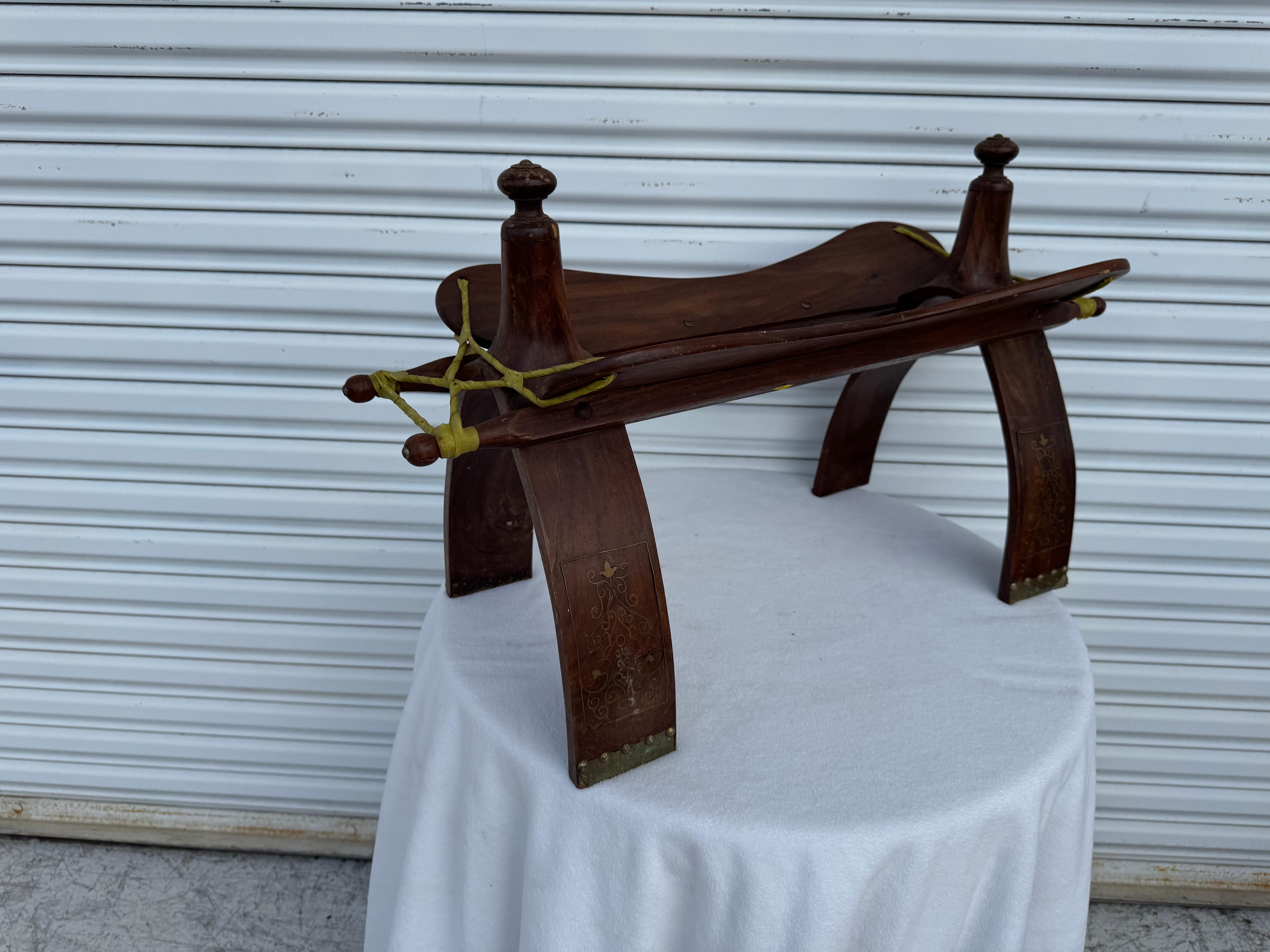 Brass Vintage Moorish Camel Saddle Stool For Sale