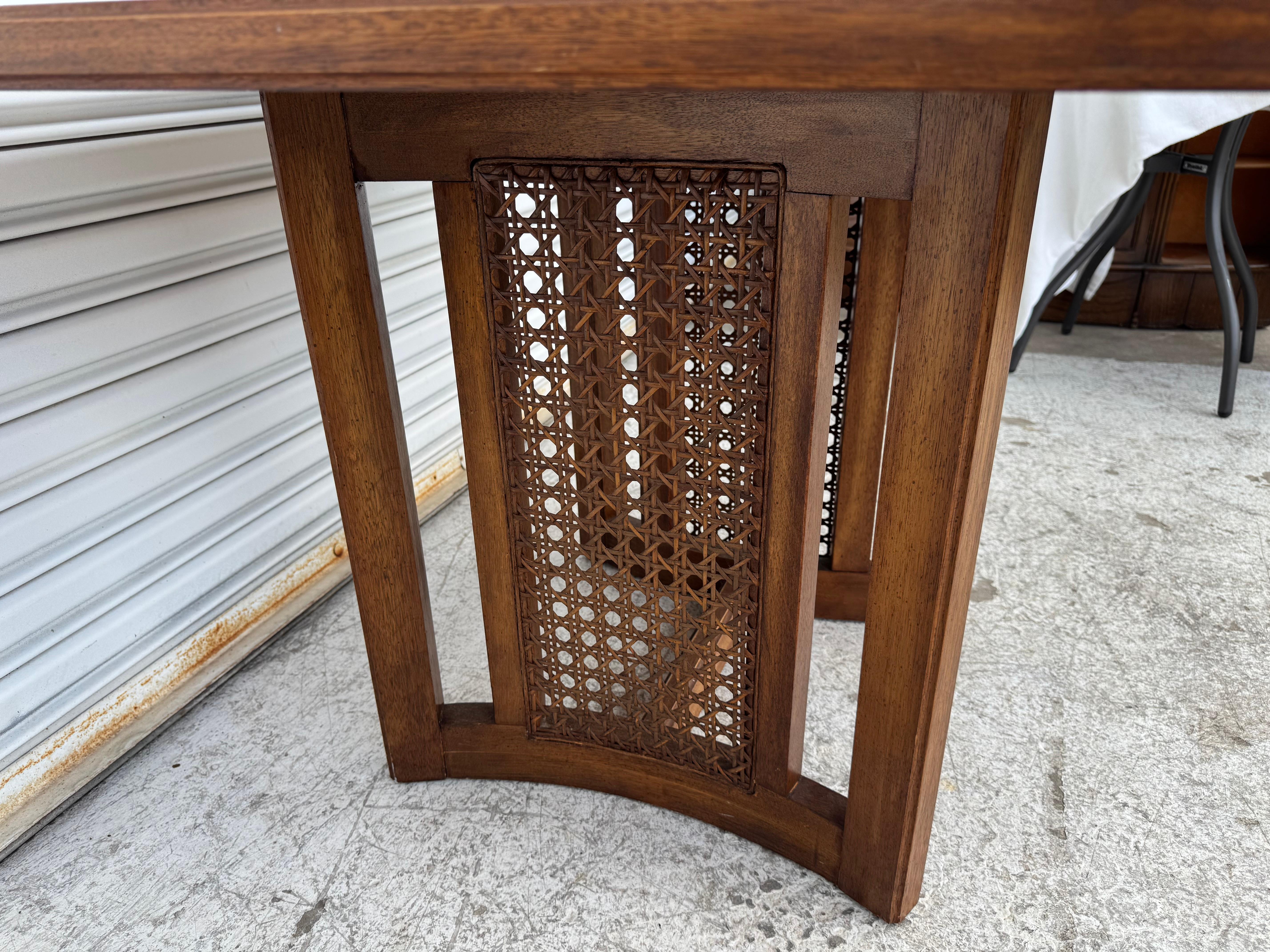 American Vintage 1960's Caned Bottom Breakfast Table W/ Checkerboard Parquet Top For Sale