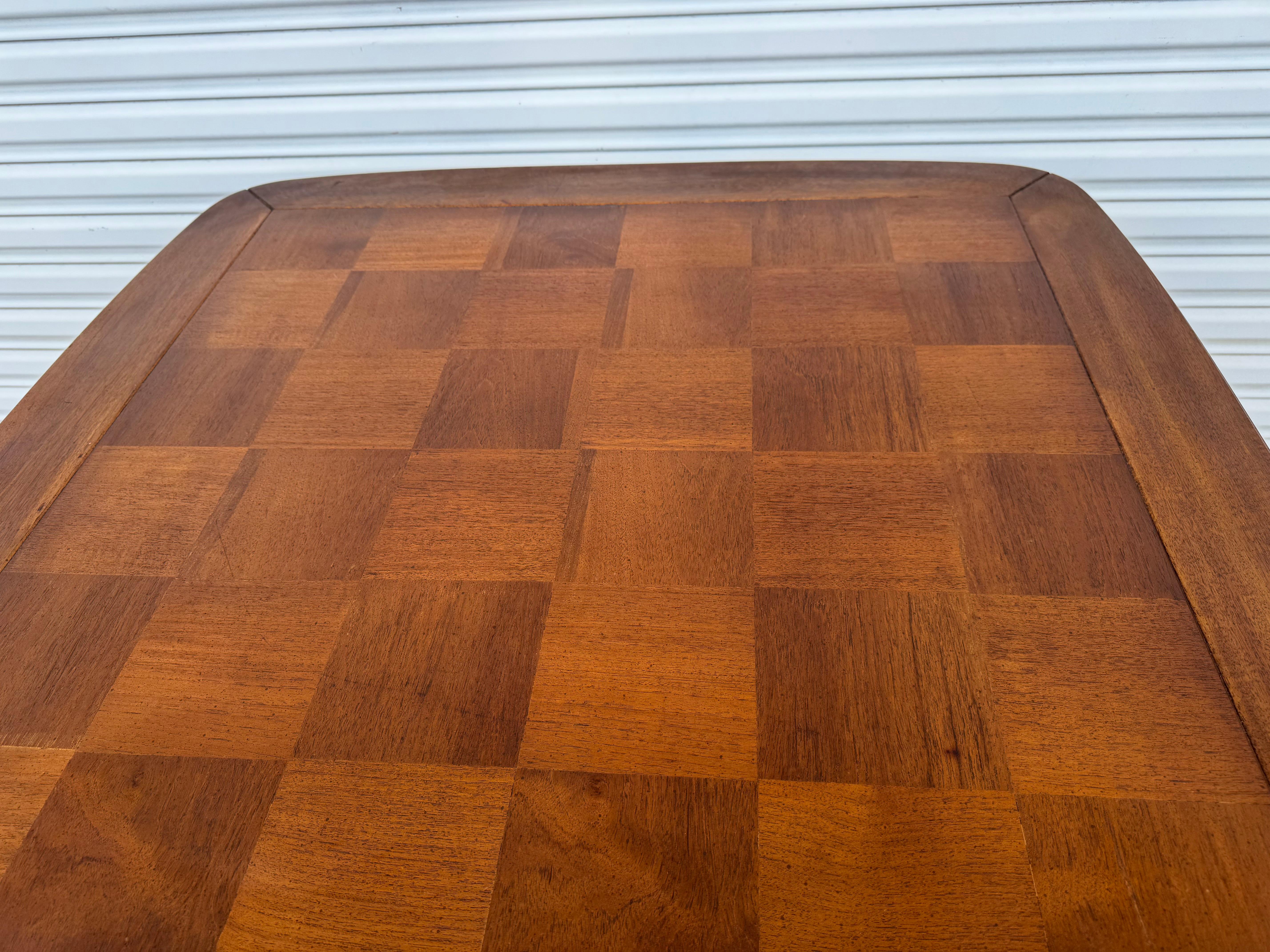 Vintage 1960's Caned Bottom Breakfast Table W/ Checkerboard Parquet Top For Sale 1