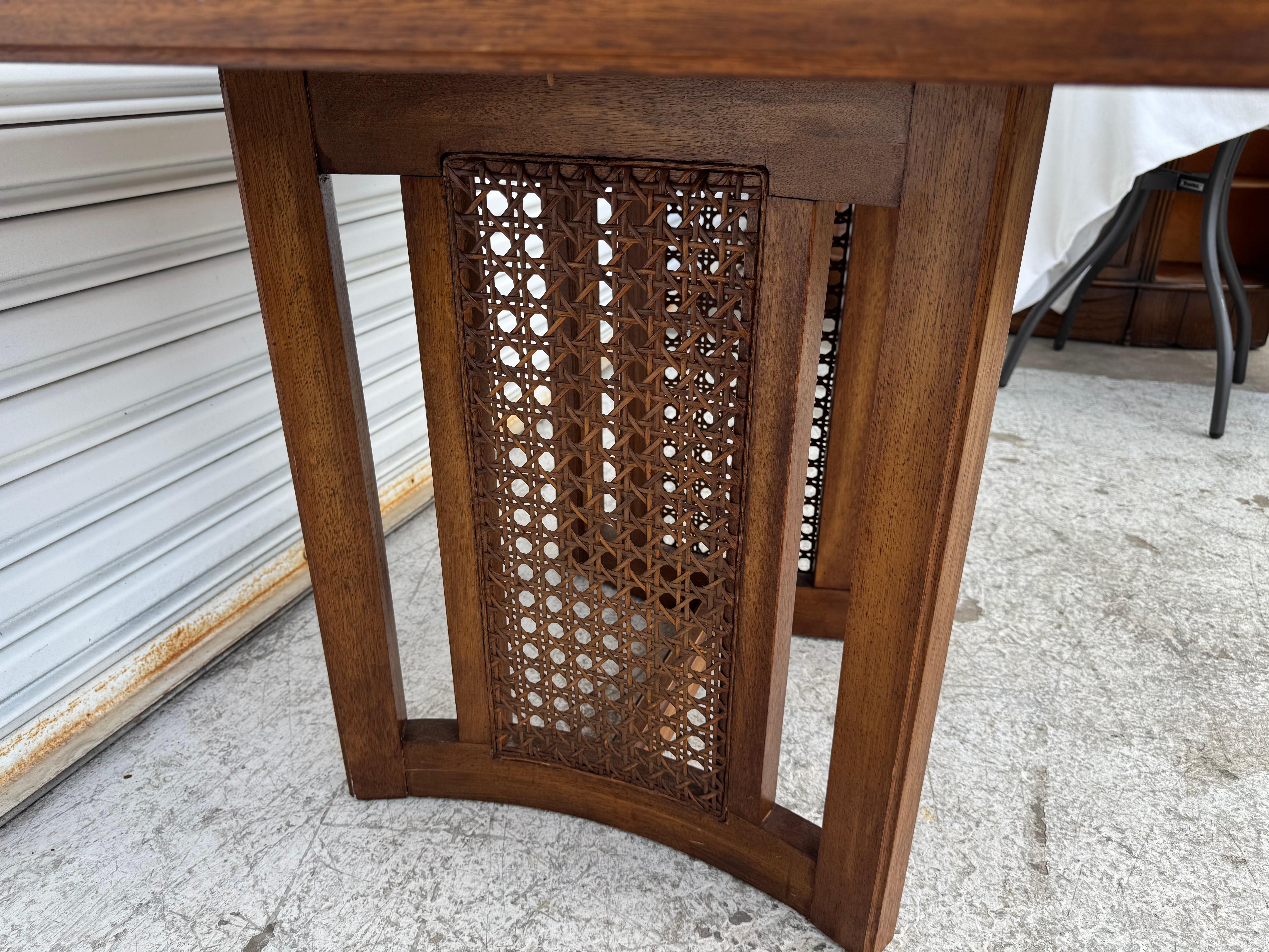 20th Century Vintage 1960's Caned Bottom Breakfast Table W/ Checkerboard Parquet Top For Sale