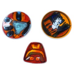 Vintage Set of Mid-Century Poole Art Pottery Saucers, UK (Ensemble de soucoupes en poterie d'art de Poole du milieu du siècle)