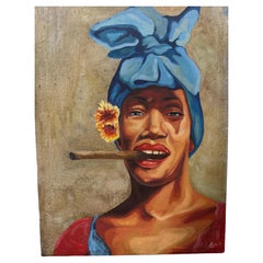 Oil on Canvas Portrait Painting of West Indies Woman by Lenier