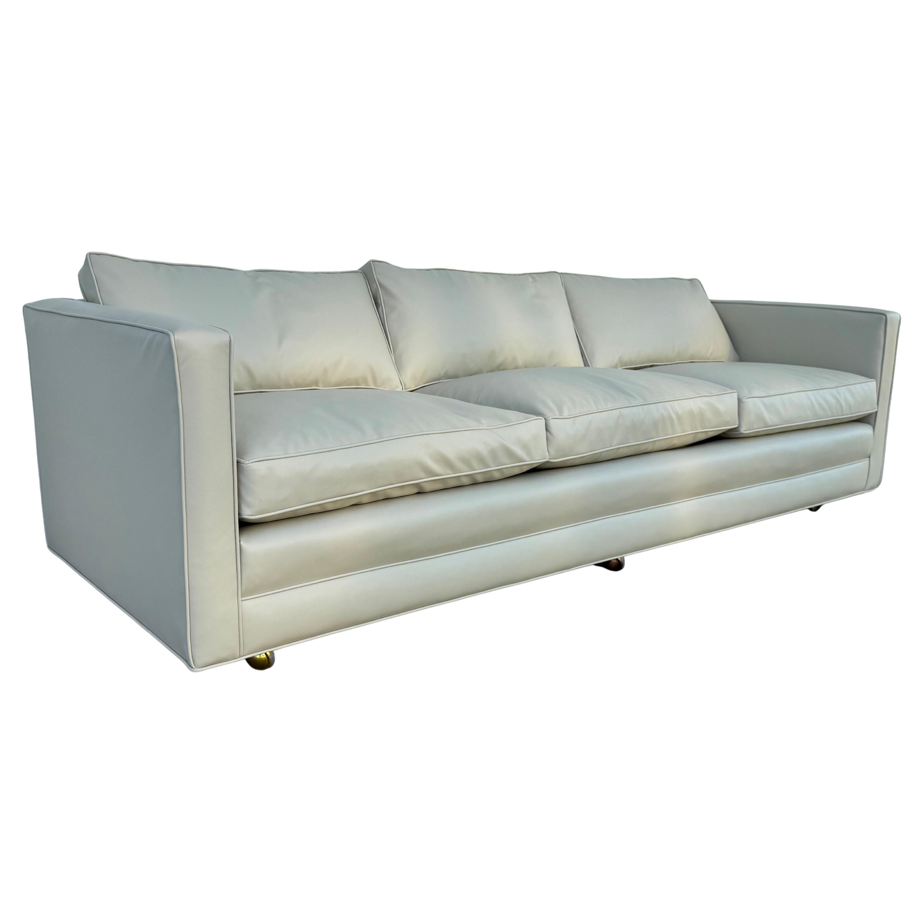 New Reupholstered Dunbar 3 Seat Tuxedo Sofa in Ultra Fabric 90' For Sale