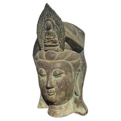 10" Chinese Bronze Buddha Bust