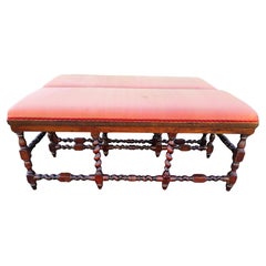 Antique Pair of Finely Crafted 18th Century Louis XIV French Barley Twist Oak Benches