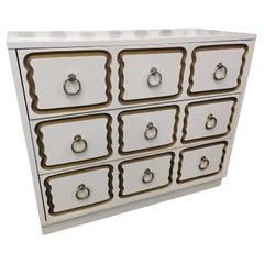 White Lacquered Dorothy Draper Style 3 Drawer Commode White Lacquered Dorothy Draper Style 3 Drawer Commode