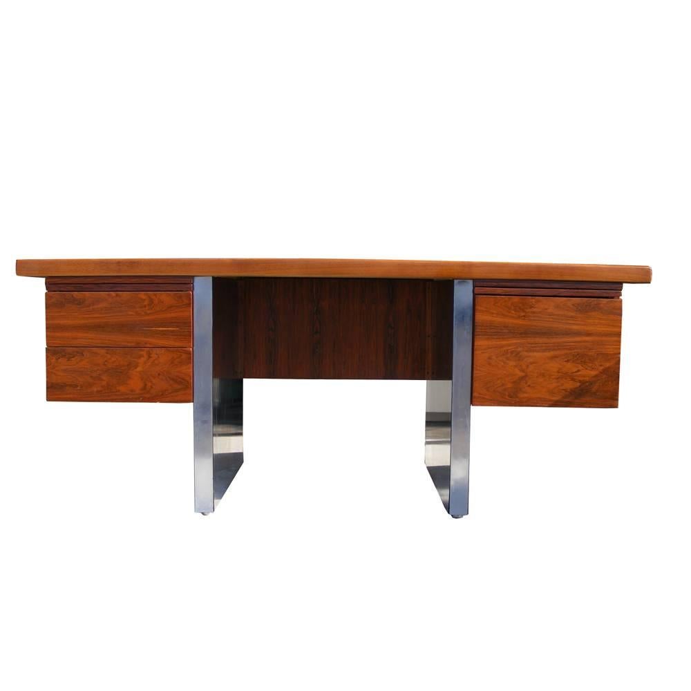 American Dunbar Roger Sprunger Rosewood and Stainless Steel Desk For Sale