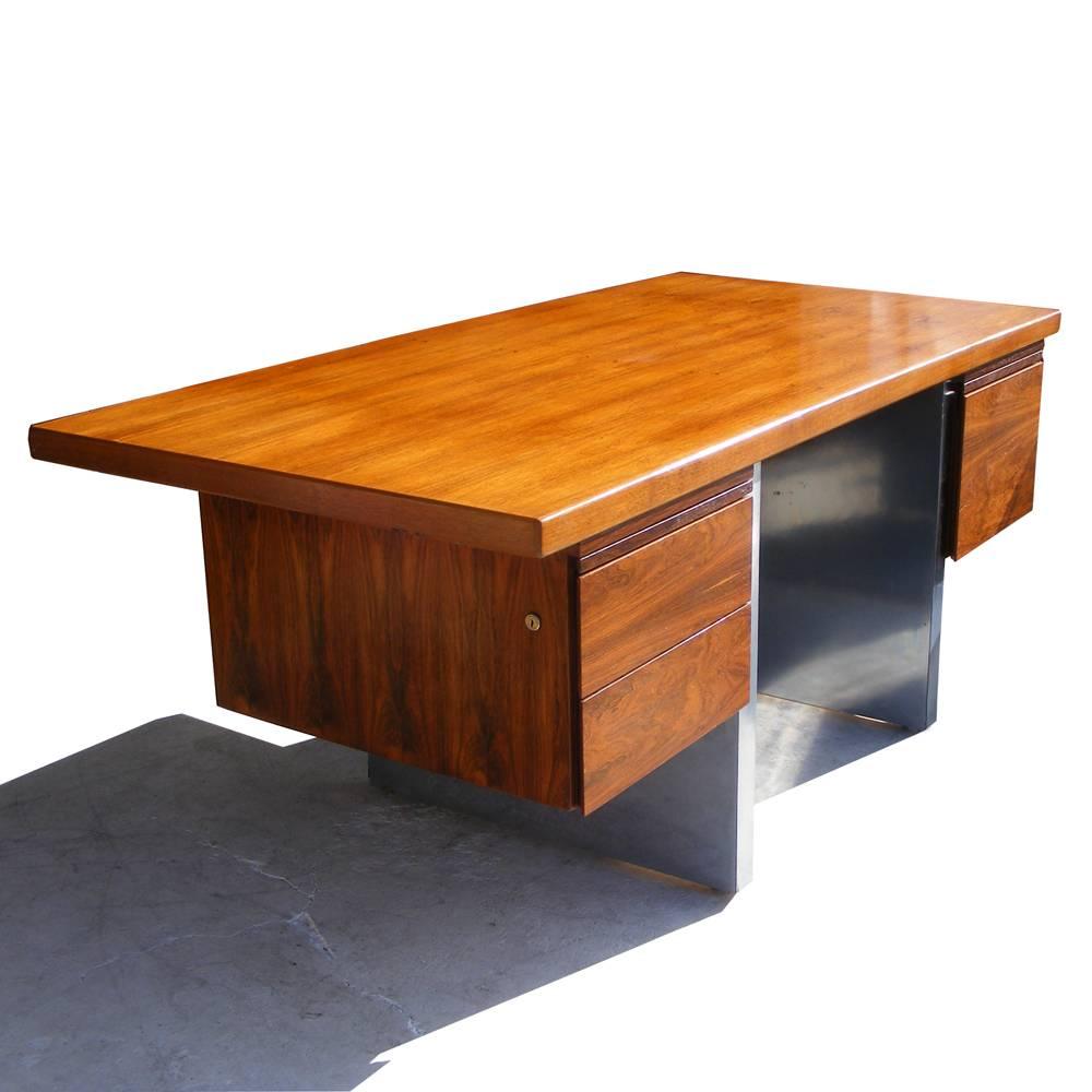 Dunbar Roger Sprunger Rosewood and Stainless Steel Desk For Sale 2