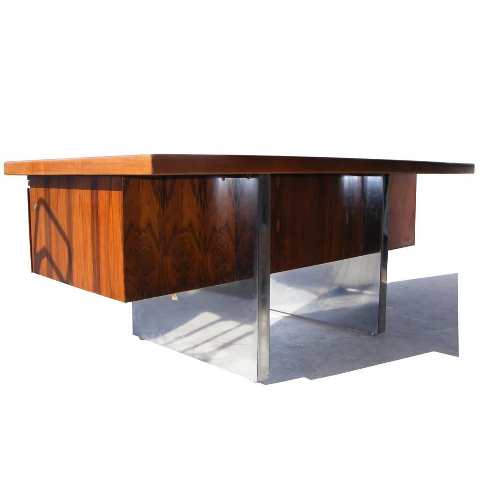 Dunbar Roger Sprunger Rosewood and Stainless Steel Desk For Sale 1
