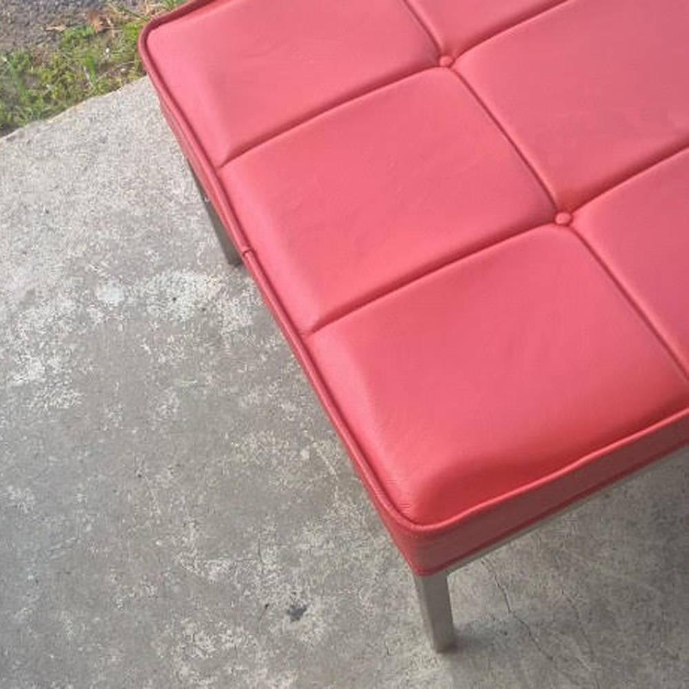 Florence Knoll Style Leather Chrome Bench In Good Condition In Pasadena, TX
