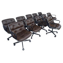11 poltrone direzionali di Charles Pollock per Knoll, in pelle marrone