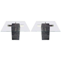 Pair of Italian Artedi Marble Glass Side Tables