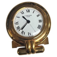 Horloge de bureau de voyage Cartier Paris Art déco plaquée or 24 carats