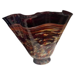 Hand-blown studio art glass footed bowl or vase