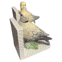 Italian Majolica Ceramic Dove Bookends
