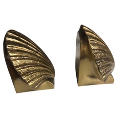 Brass Clam Shell Seashell Bookends - A Pair