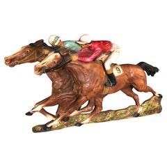 Vintage 1966 Universal Statuary Corp. Large Equestrian Racehorse & Jockeys Wall