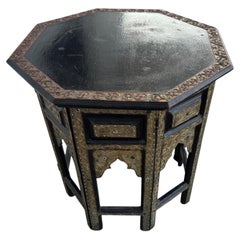 19th Century Moorish Hexagonal Pedestal Table with Inlaid and Carved Details