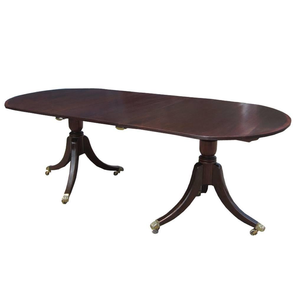 Brass Vintage Regency Style Mahogany Dining Table with Leaf