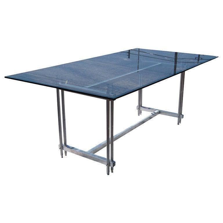 Stainless Steel And Glass Industrial Dining Conference Table