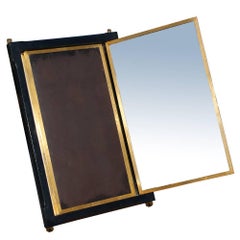 Rare French Brevete LB Wood Brass Trifold Wall Vanity Mirror
