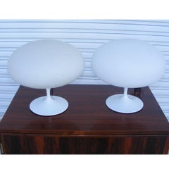 Pair of Vintage White Mushroom Lamps by Bill Curry for Laurel