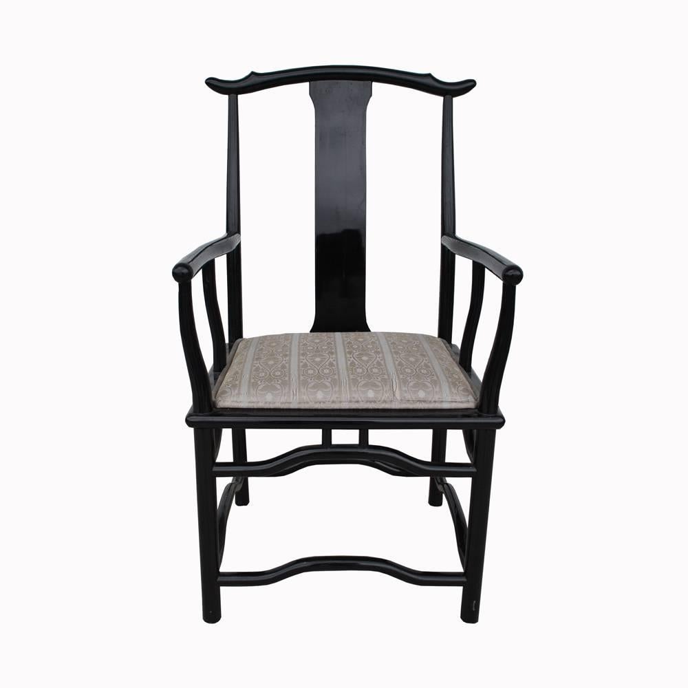 Chinoiserie Eight Italian Black Lacquer Chin Hua Dining Chairs