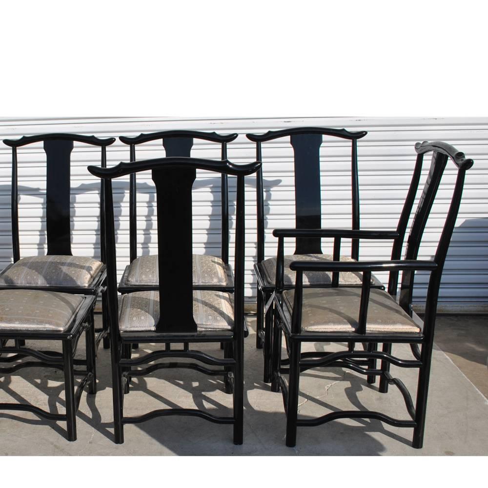 Eight Italian Black Lacquer Chin Hua Dining Chairs In Good Condition In Pasadena, TX