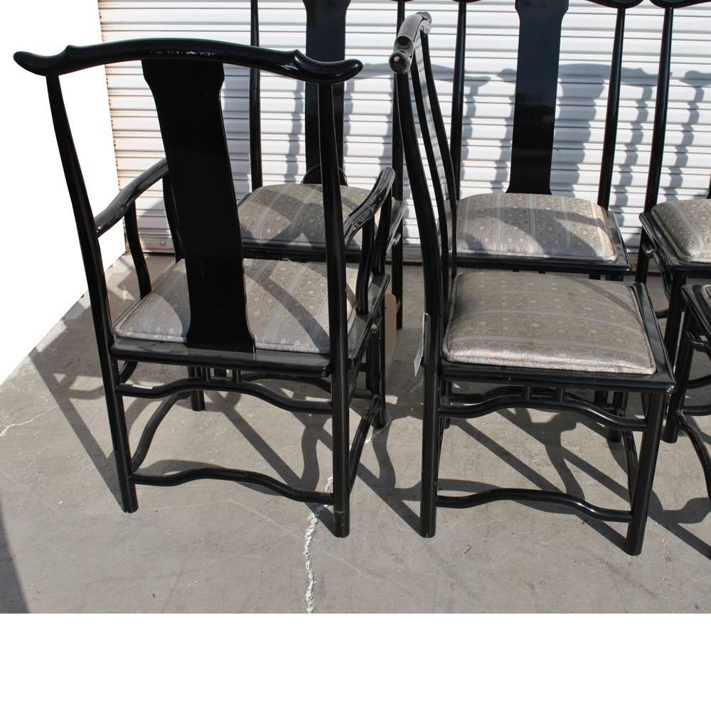 Late 20th Century Eight Italian Black Lacquer Chin Hua Dining Chairs