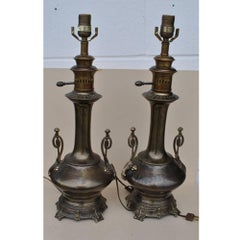 Vintage Pair of Aged Brass Lamps by Frederick Cooper