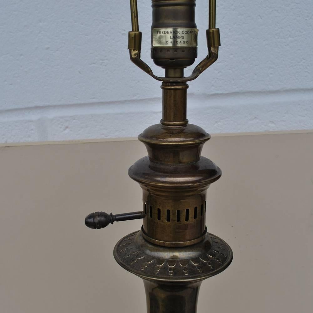 Vintage Pair of Aged Brass Lamps by Frederick Cooper In Good Condition For Sale In Pasadena, TX
