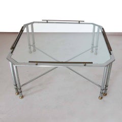 Vintage Midcentury Jansen Style Octagon Glass Brass Chrome Table