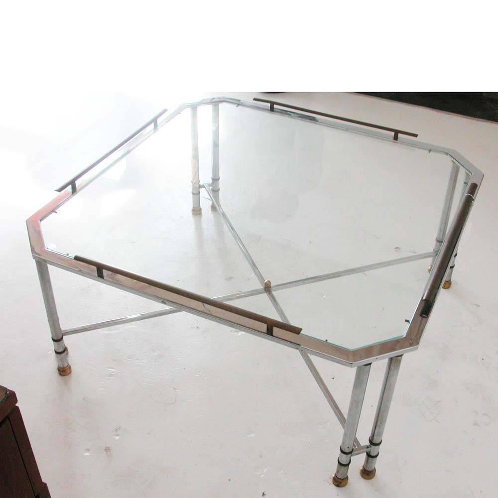 Mid-Century Modern Vintage Midcentury Maison Jansen Octagon Glass Brass Chrome Table For Sale