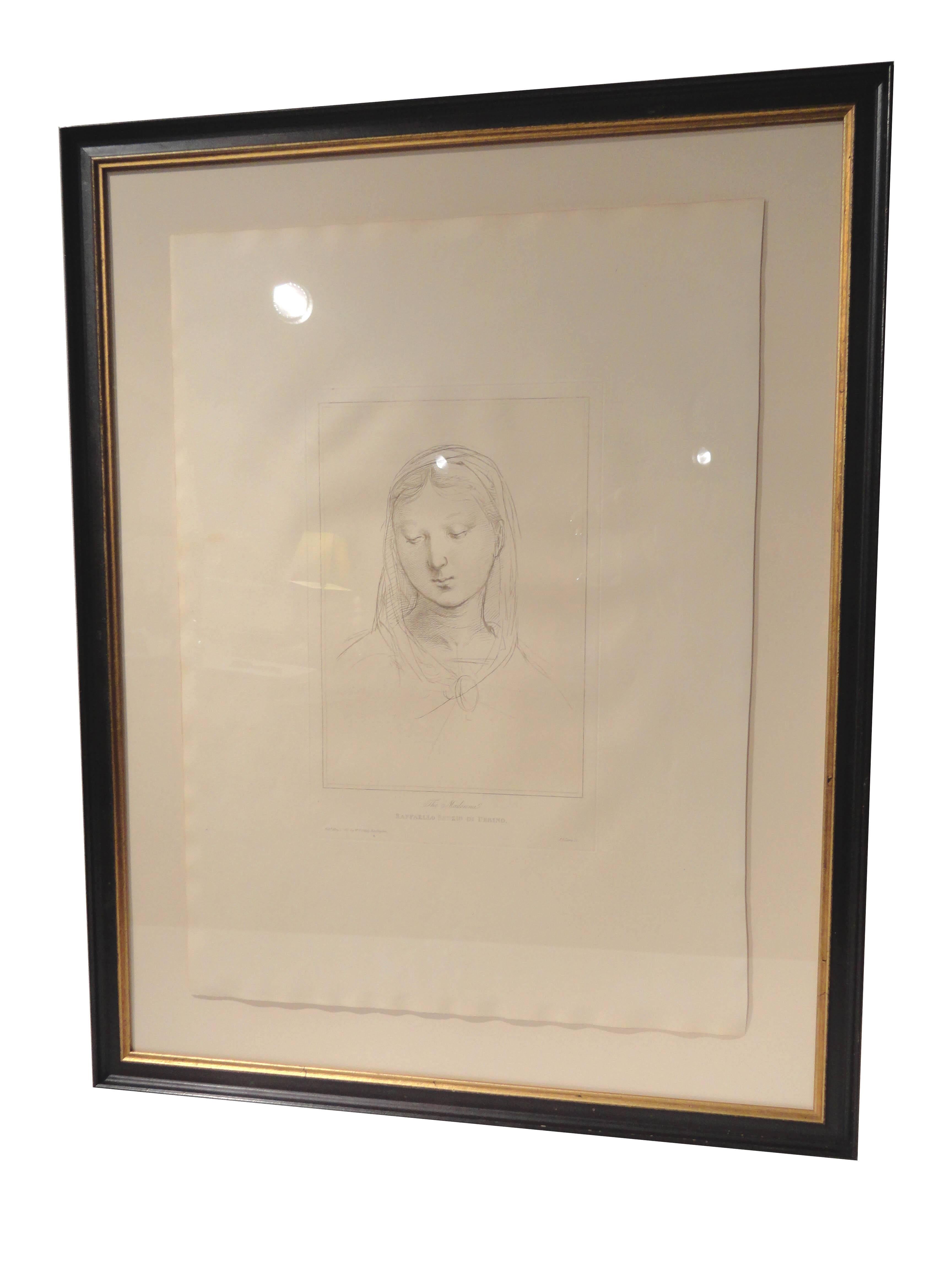 An exceptional collection of Italian engravings depicting various figures, faces and scenes of Rome. These pieces are custom framed in Classic black and gold frame.