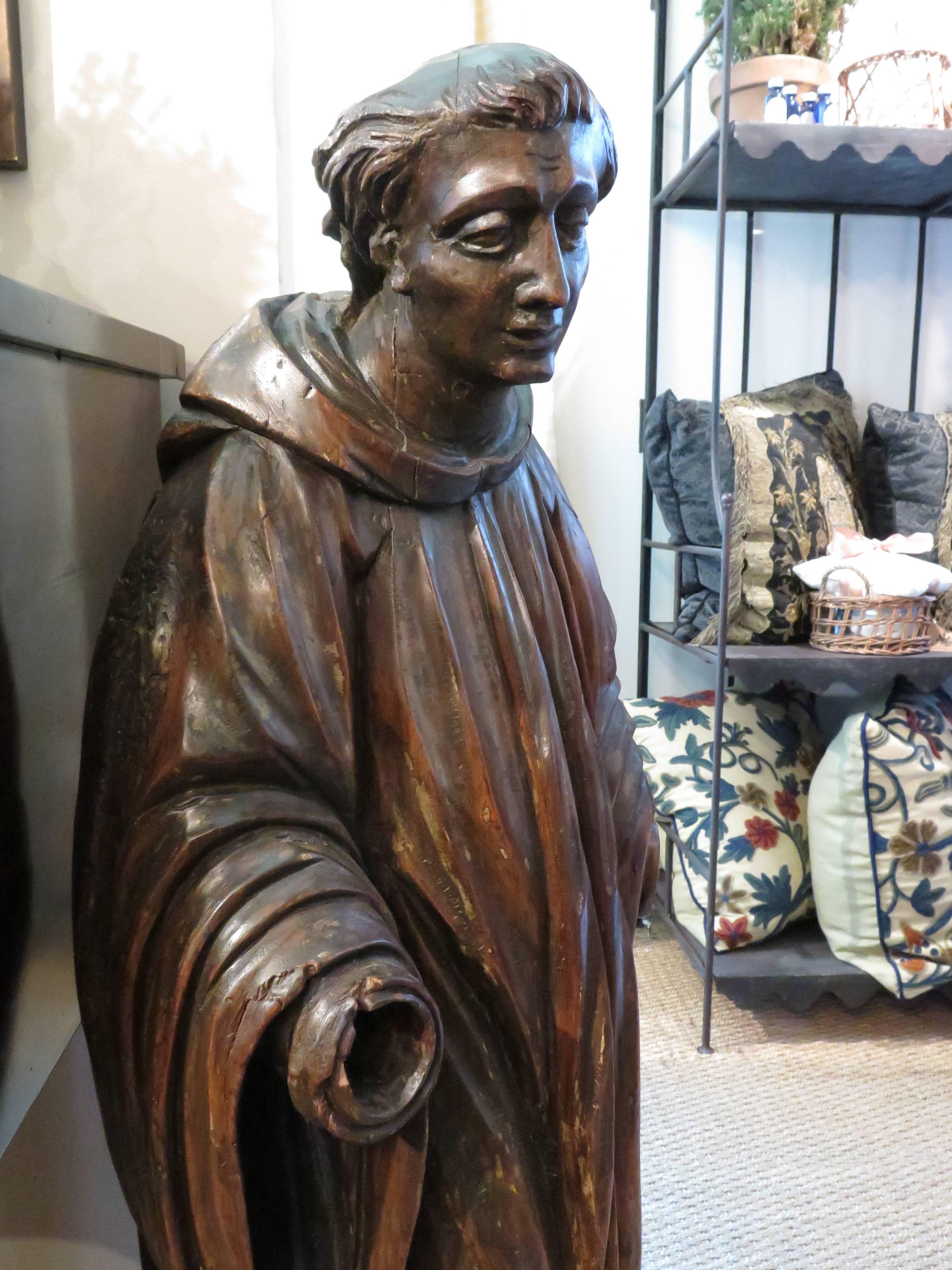 Hand-Carved French Carved Walnut Ecclesiastical Figure For Sale