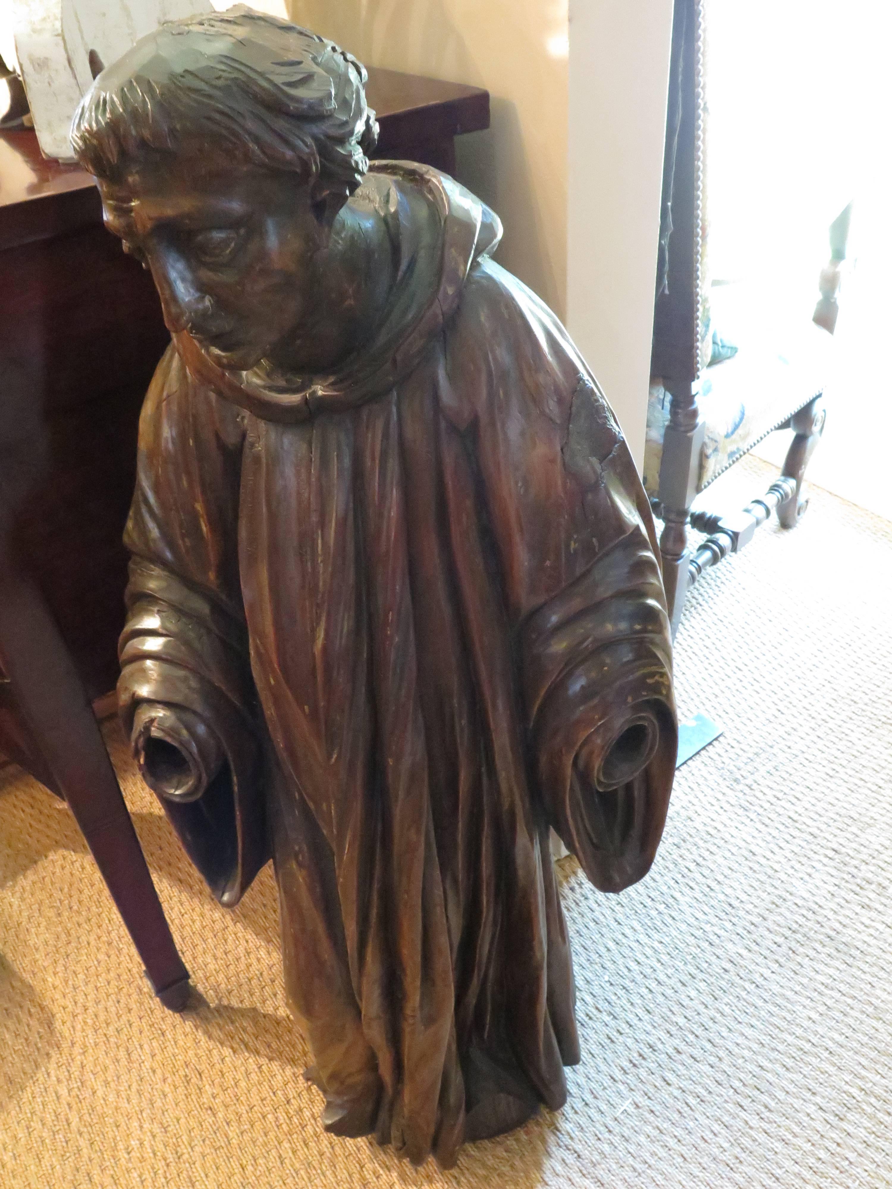 French Carved Walnut Ecclesiastical Figure In Excellent Condition For Sale In Houston, TX
