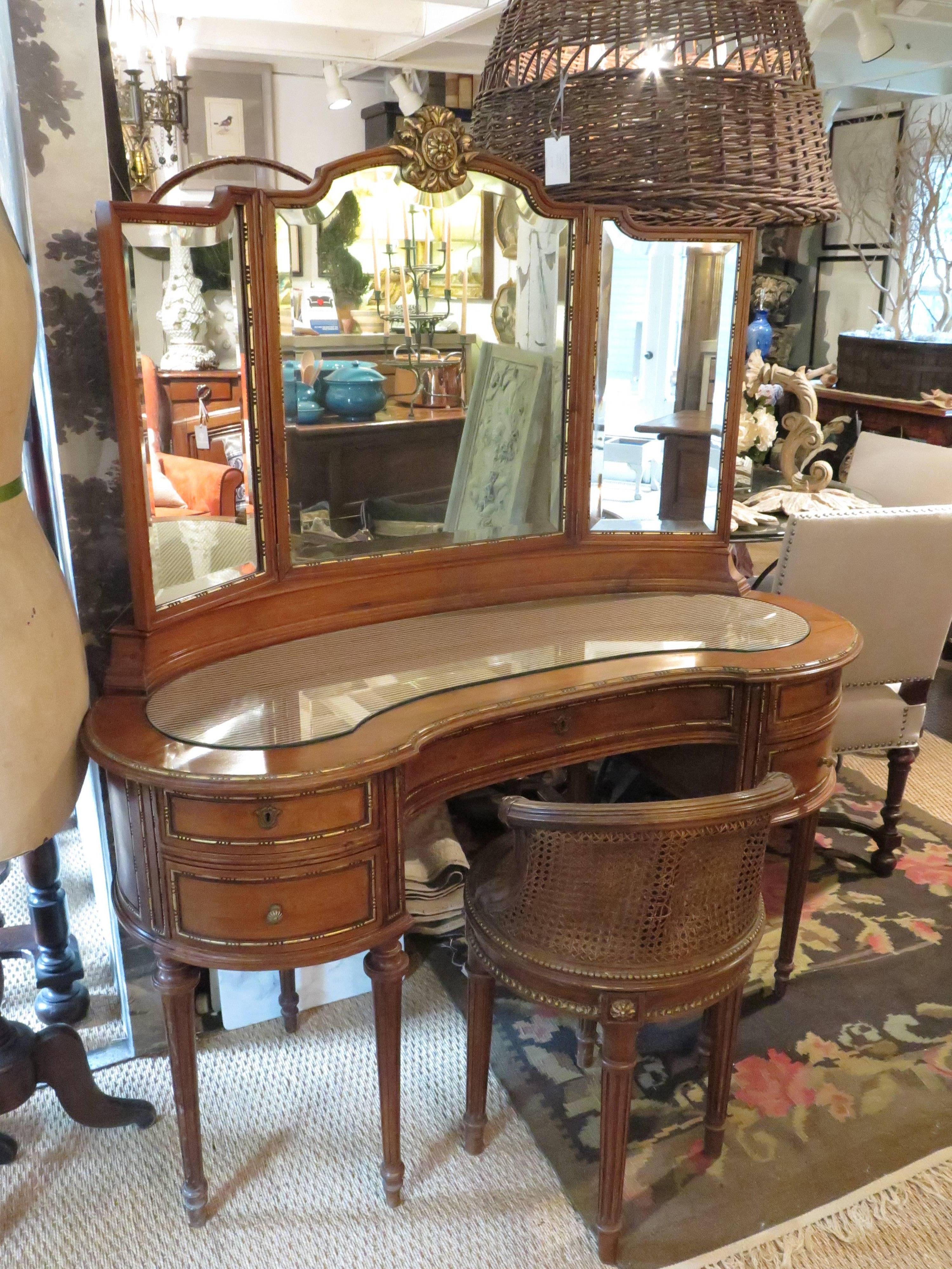 French Louis XVI Style Parcel-Gilt Vanity with Chair