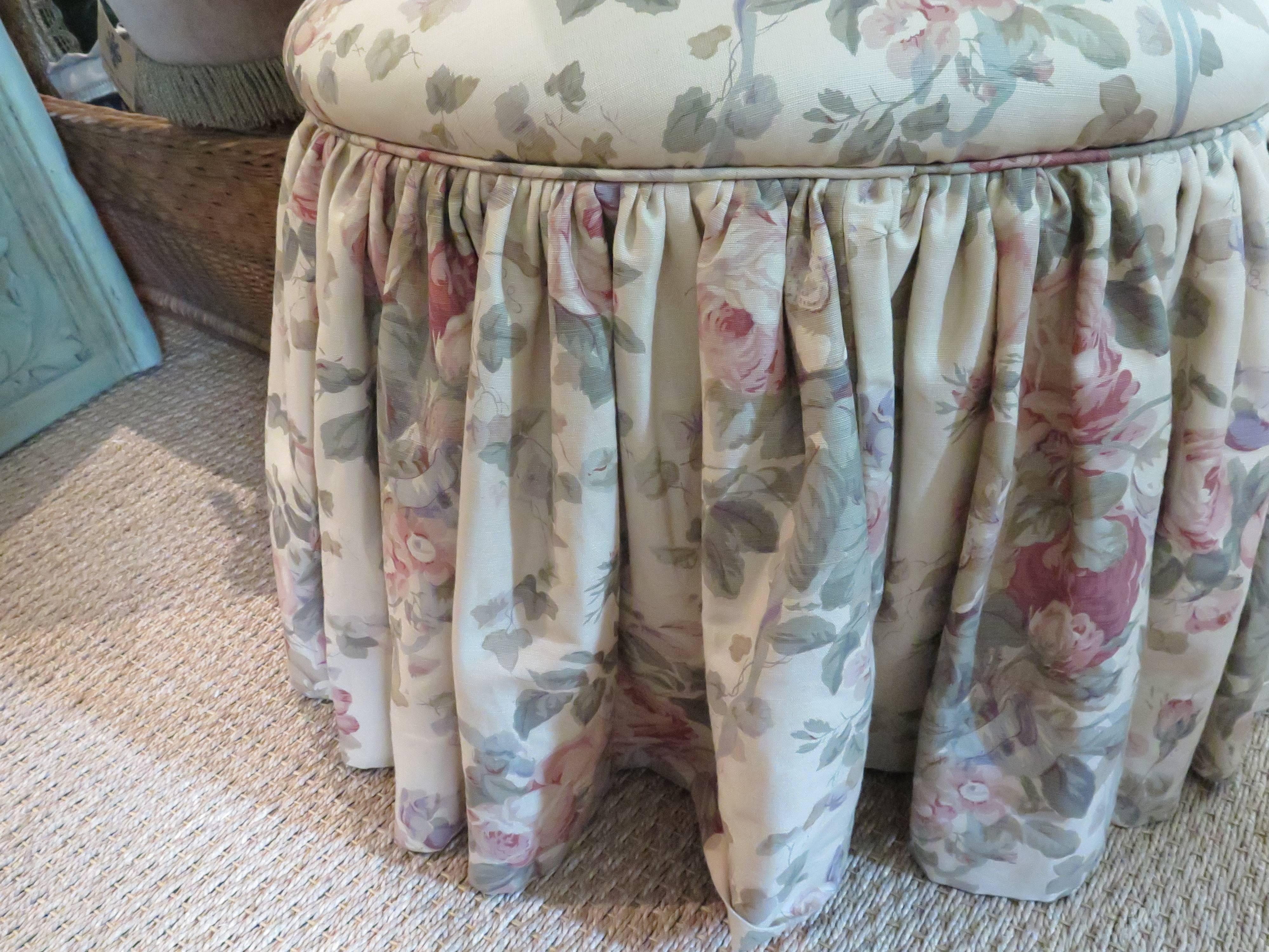 Fan back chair upholstered in Bennison floral fabric. Fan back is 30.75