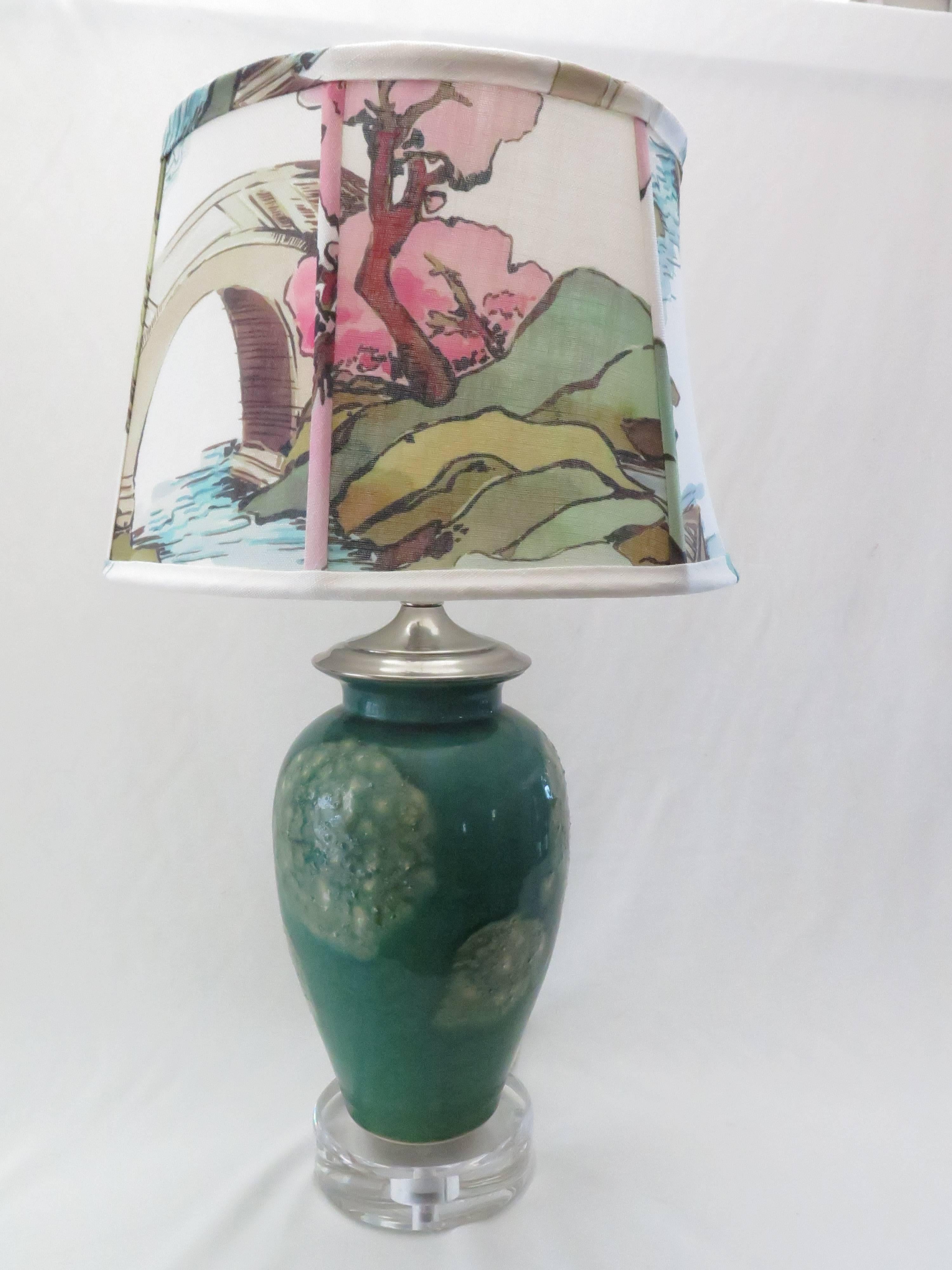 Maison Maison Custom Kravet Couture Lampshade and Vintage Ceramic Jar Table Lamp In Excellent Condition In Houston, TX