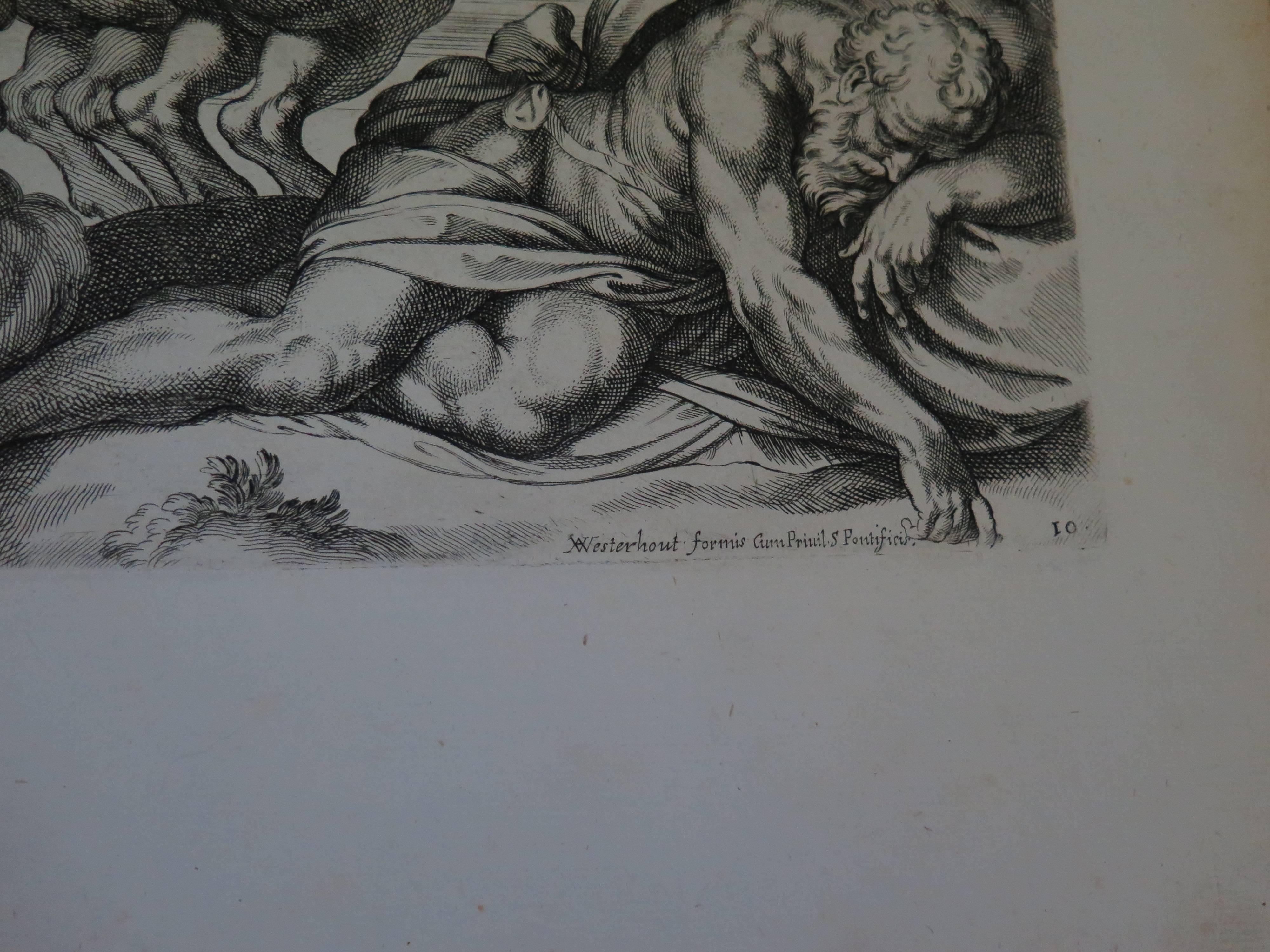 17th century pair of engravings by Carlo Cesio, (Italian 1626-1686) depicting painting by Annibale Carracci.