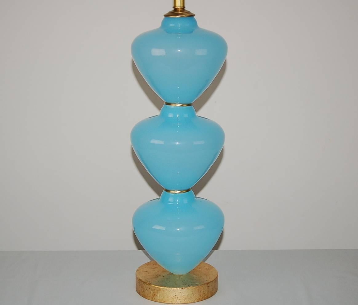 Italian Blue Murano Table Lamps of Stacked Fonts For Sale