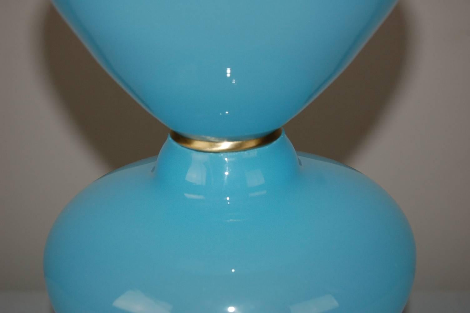 Mid-20th Century Blue Murano Table Lamps of Stacked Fonts For Sale