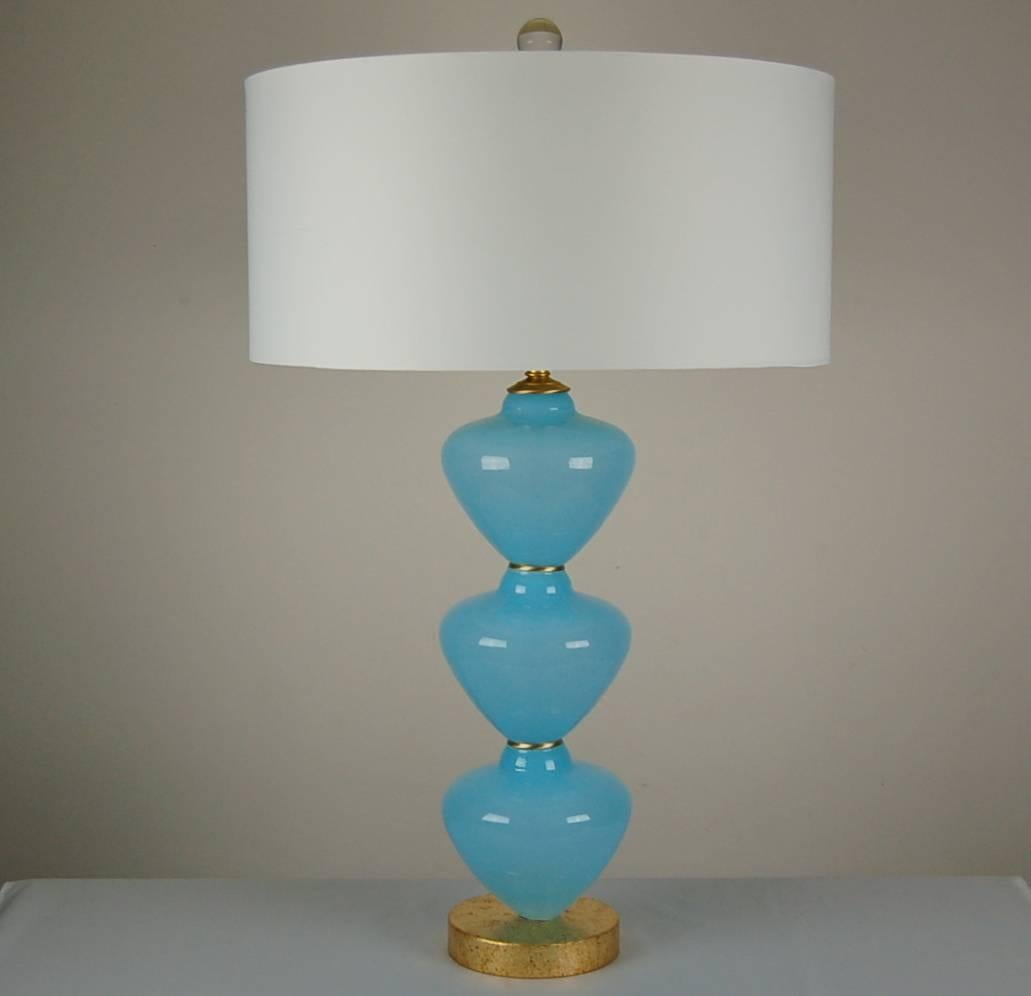 Mid-Century Modern Blue Murano Table Lamps of Stacked Fonts For Sale