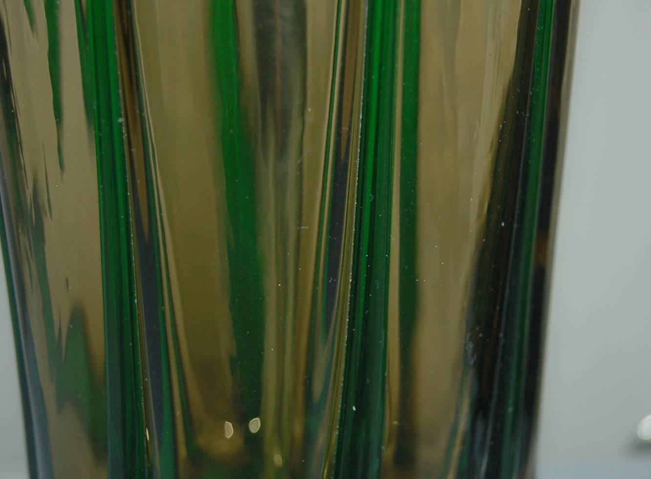 Murano Glass Green Murano Pin Striped Table Lamps For Sale