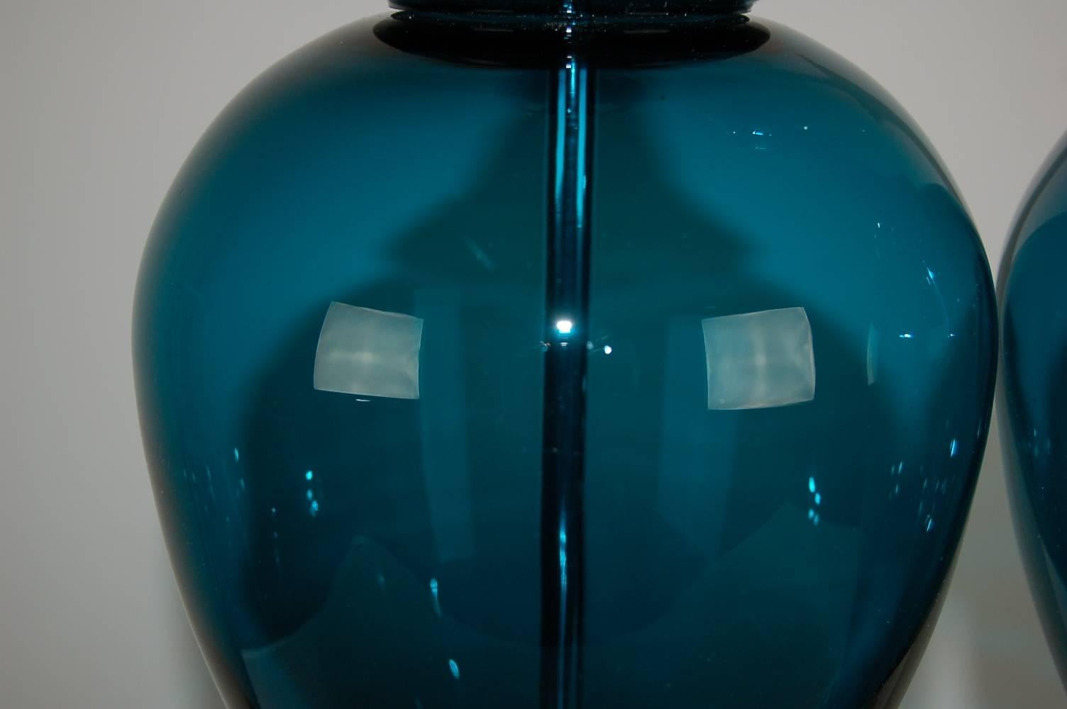 Matched Pair of Vintage Murano Lamps by Marbro in Teal 1