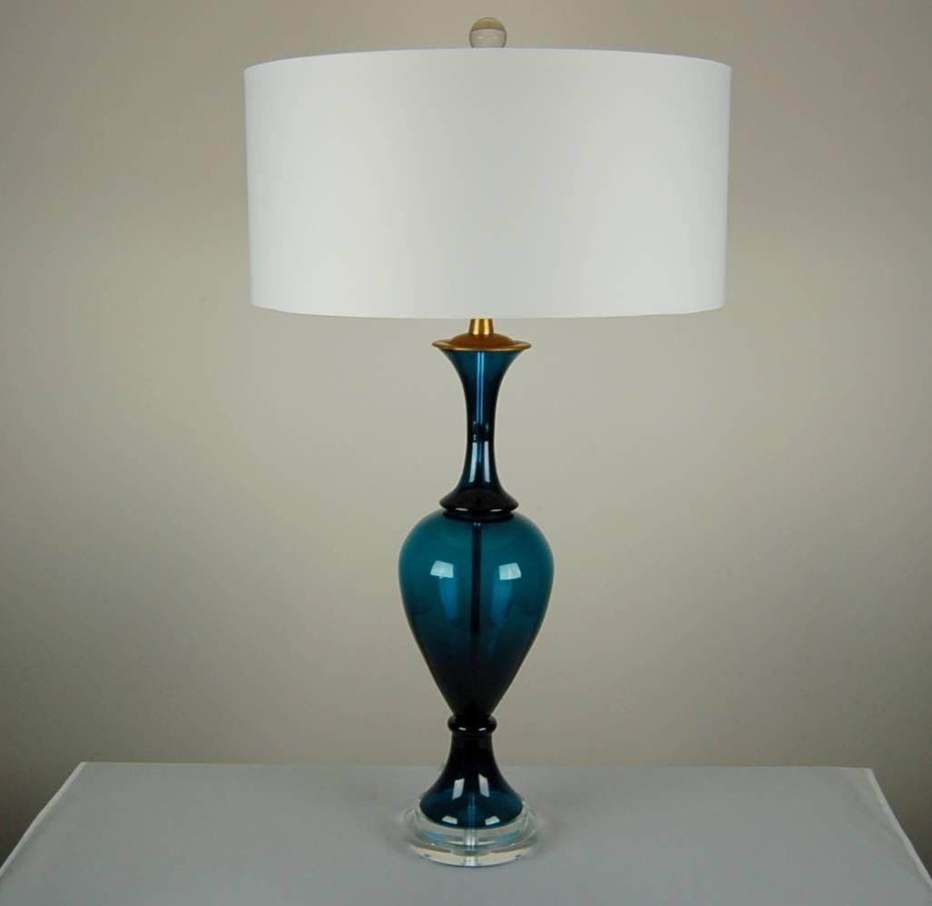 Mid-Century Modern Matched Pair of Vintage Murano Lamps by Marbro in Teal