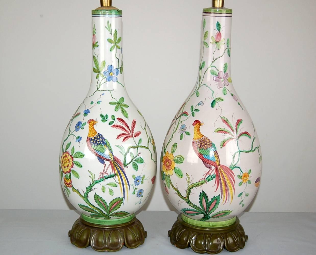 Mid-Century Modern Pair of Vintage Italian Porcelain Peacock Lamps by Marbro For Sale