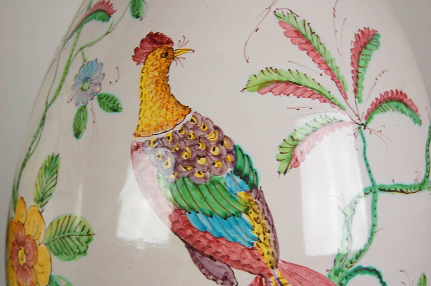 Mid-20th Century Pair of Vintage Italian Porcelain Peacock Lamps by Marbro For Sale